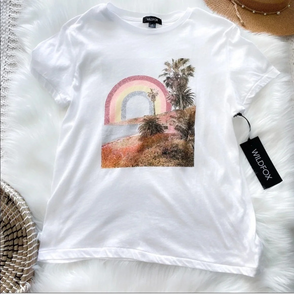 Wildfox Rainbow Coast Keke Beach T-Shirt Tee White Crew Neck NEW Size Small - Picture 13 of 14